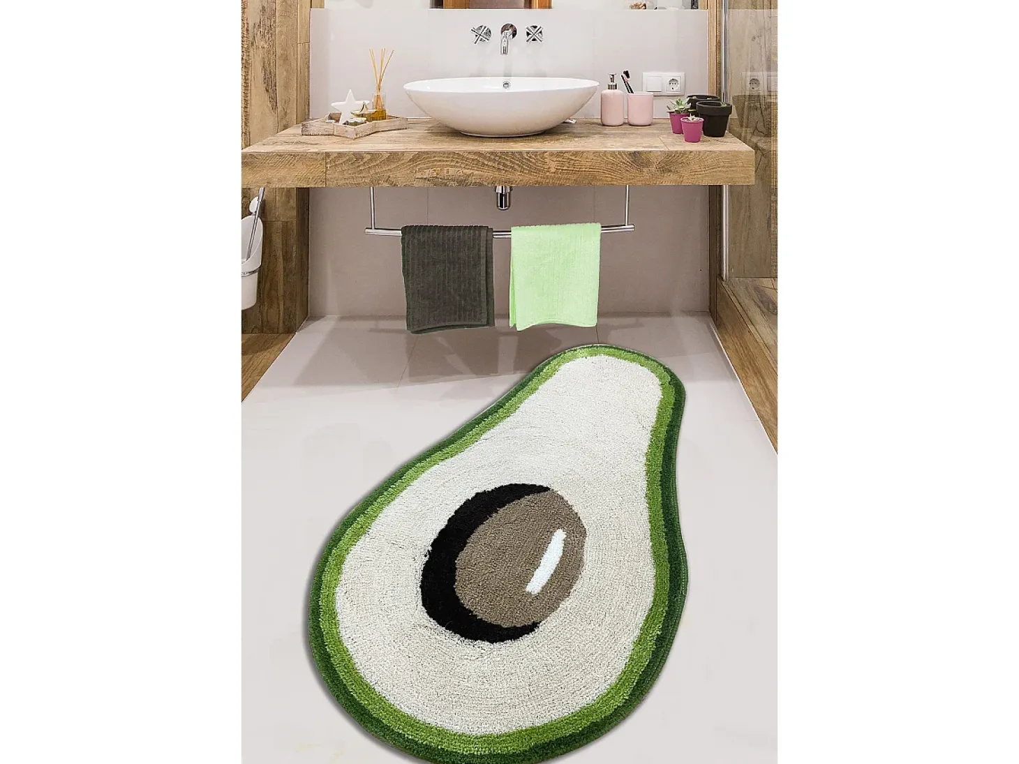 Alfombra de baño Zavoka negro verde blanco