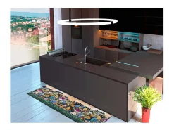 Alfombra de cocina - dibujos con paisaje - multicolor - 52 x 100 cm - RICCI