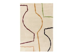 Alfombra de estilo medio siglo, hecha a mano 100% lana - 160x230cm - crema, verde, ocre, burdeos, negro - Reef Linear