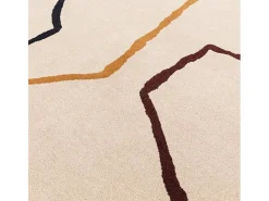 Alfombra de estilo medio siglo, hecha a mano 100% lana - 200x290cm - crema, verde, ocre, burdeos, negro - Reef Linear