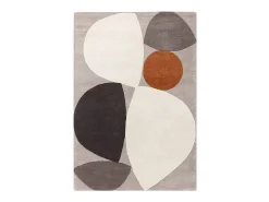 Alfombra de estilo medio siglo, hecha a mano 100% lana - 120x170cm - gris, crema, naranja - Reef Mid Century