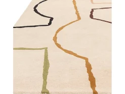 Alfombra de estilo medio siglo, hecha a mano 100% lana - 120x170cm - crema, verde, ocre, burdeos, negro - Reef Linear
