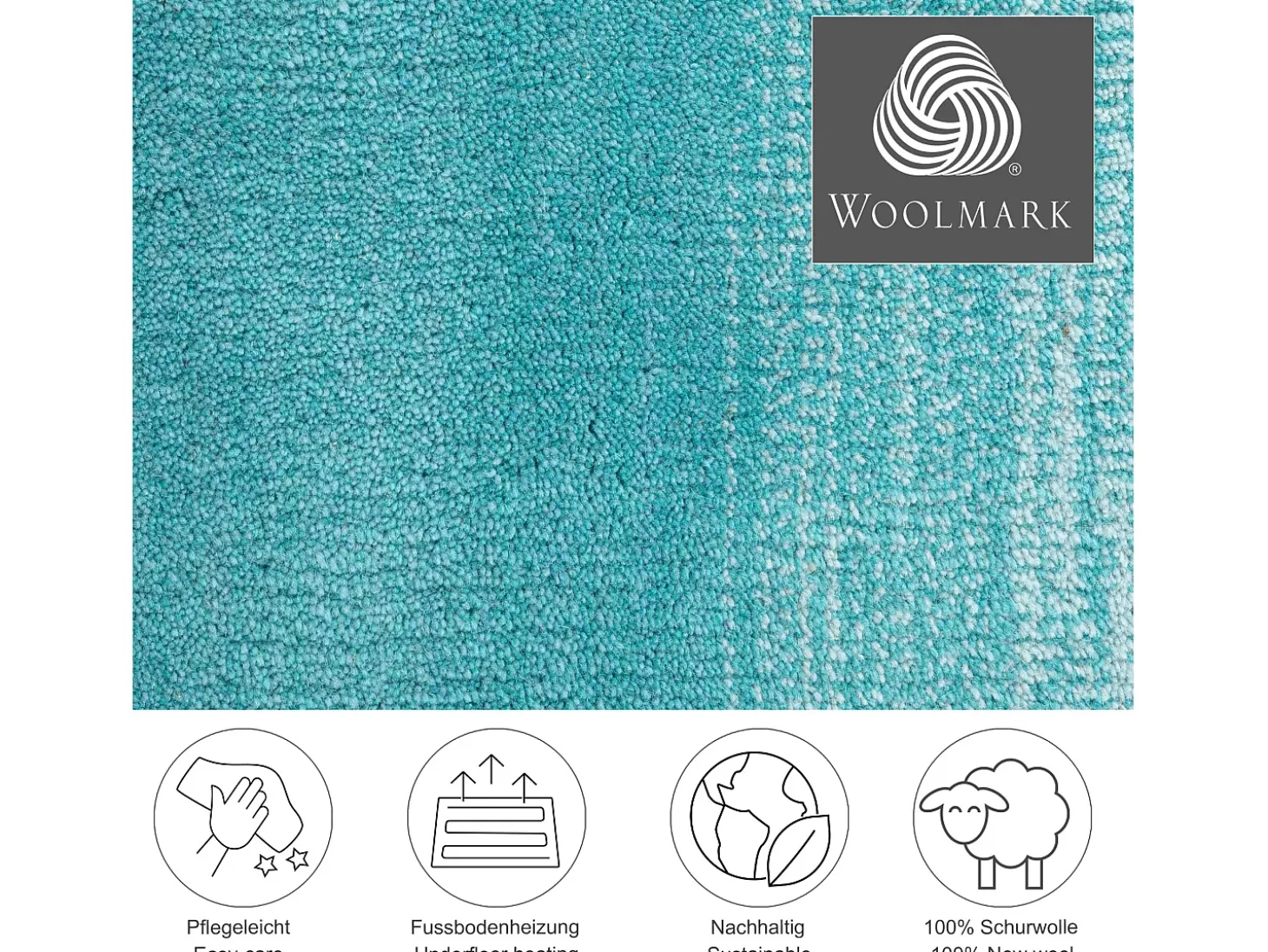 Alfombra de lana con degradado de color 160x230 cm Turquesa Wool Comfort