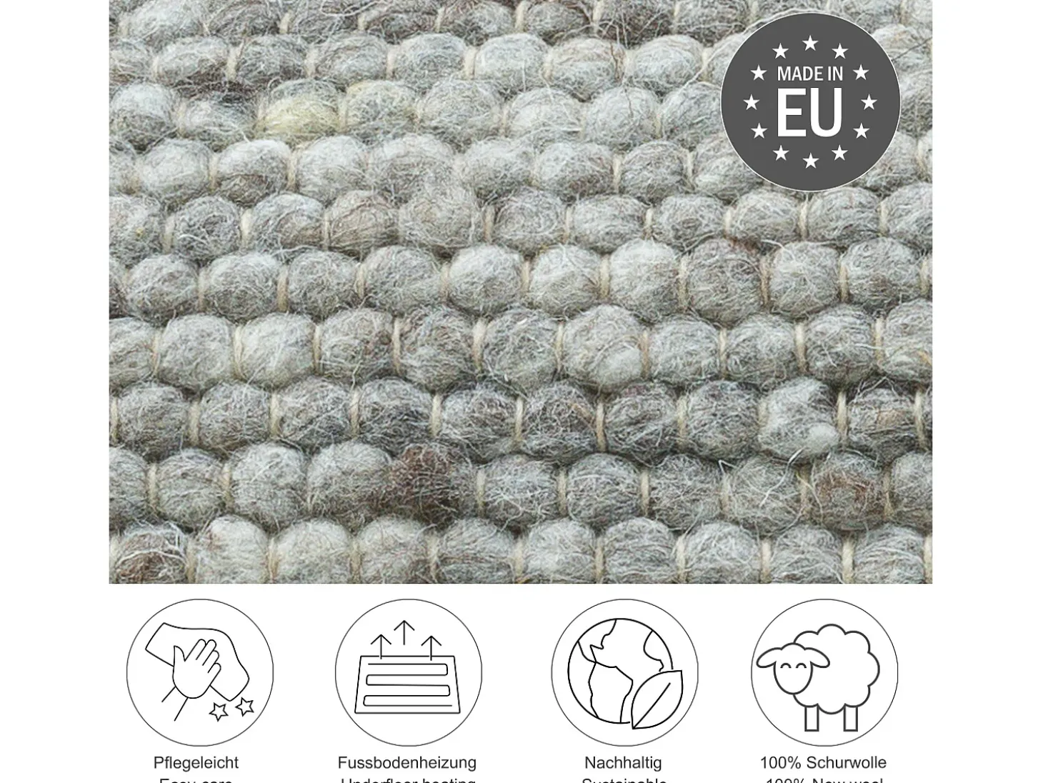 Alfombra de lana reversible tejida a mano 90x160 cm Gris natural Alpen