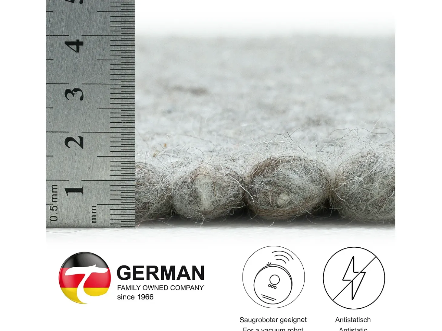 Alfombra de lana reversible tejida a mano 90x160 cm Gris natural Alpen