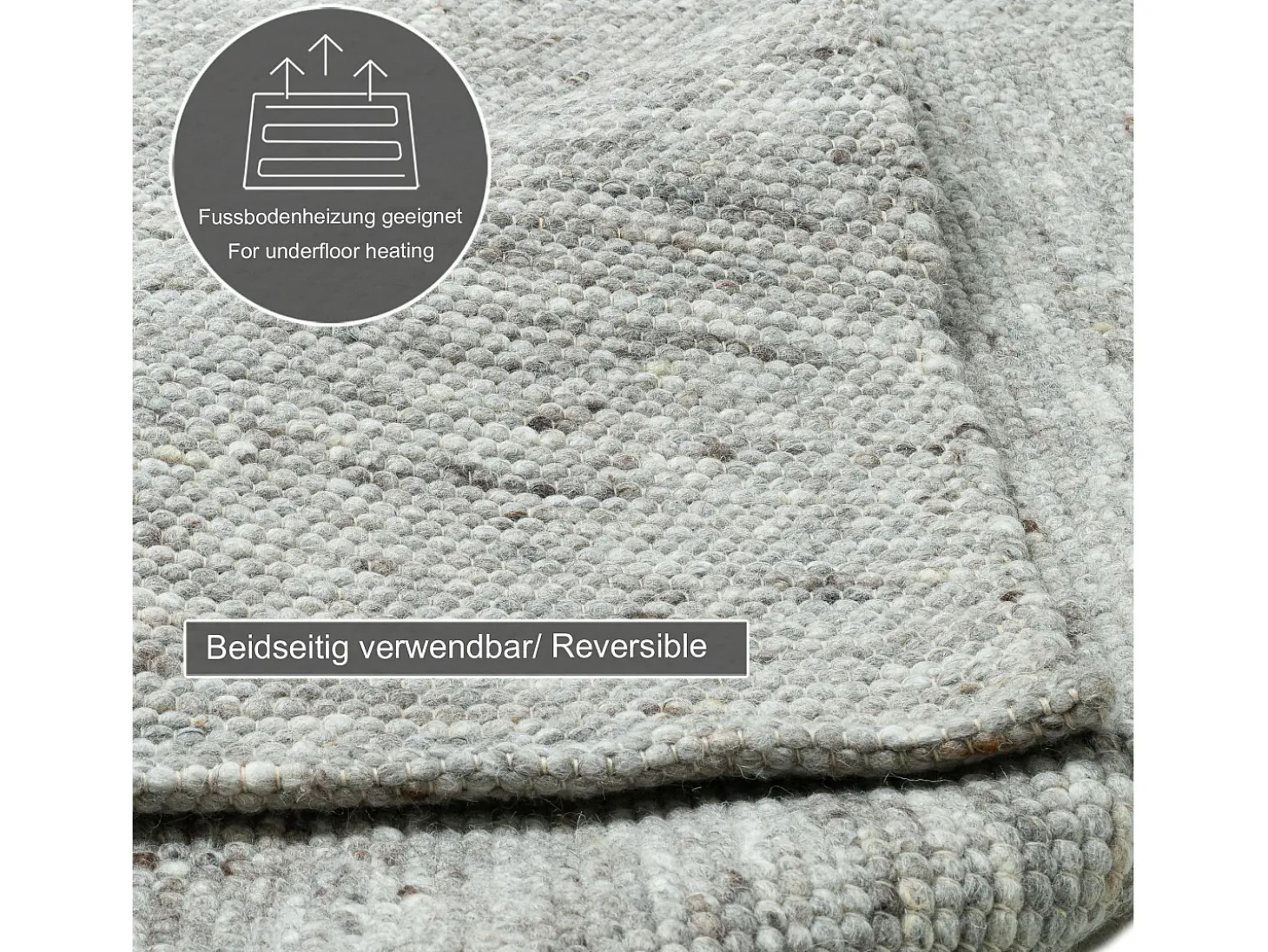 Alfombra de lana reversible tejida a mano 90x160 cm Gris natural Alpen