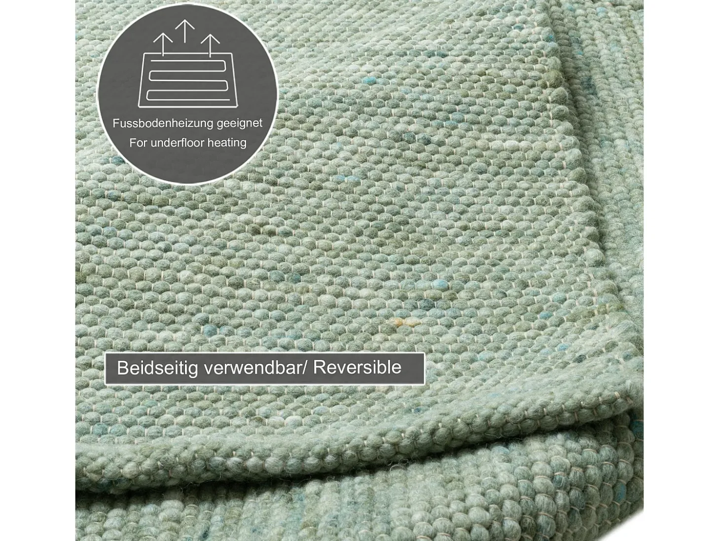 Alfombra de lana reversible tejida a mano 170x240 cm Verde Alpen