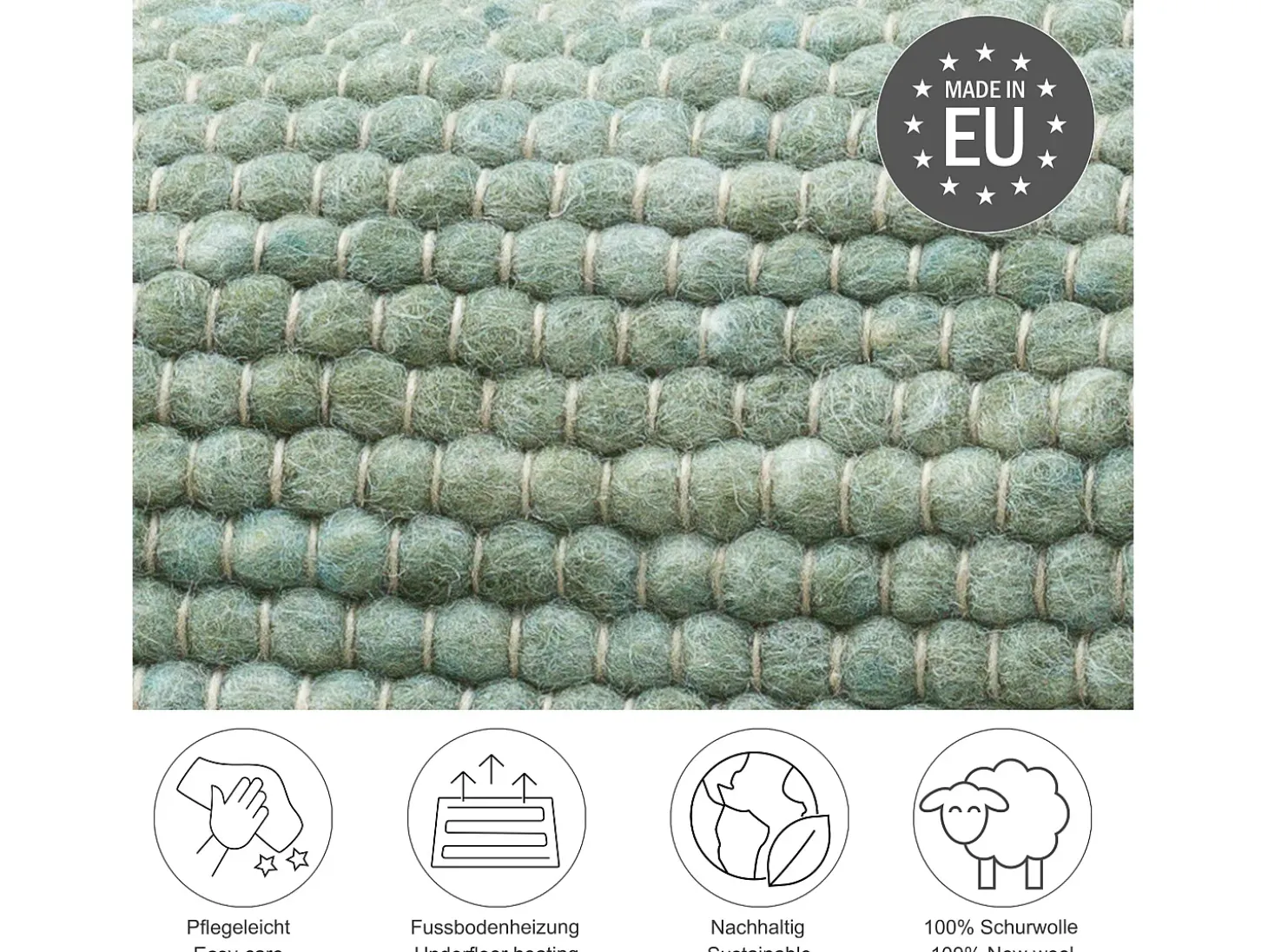 Alfombra de lana reversible tejida a mano 170x240 cm Verde Alpen