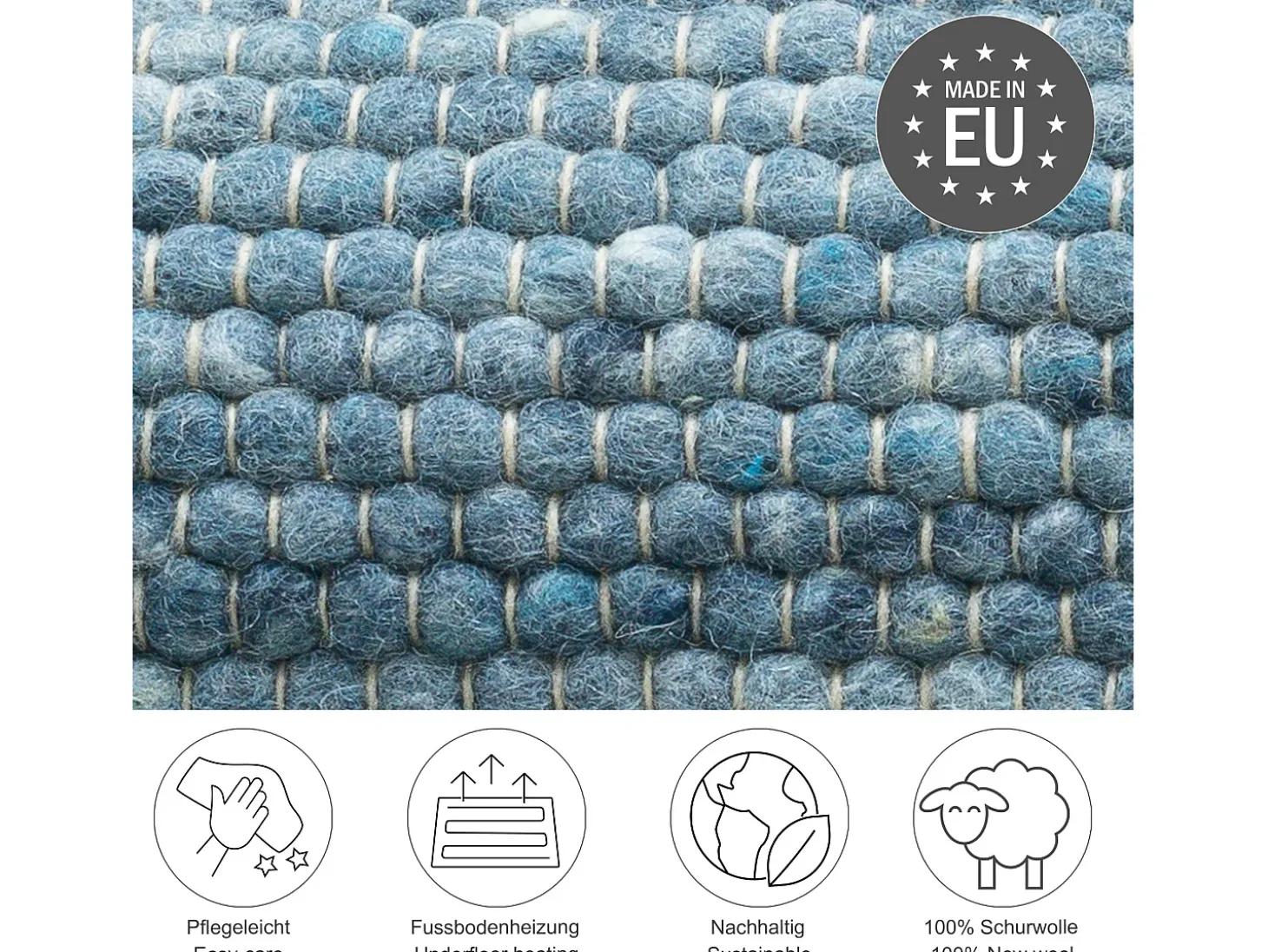 Alfombra de lana reversible tejida a mano 190x250 cm Azul Alpen