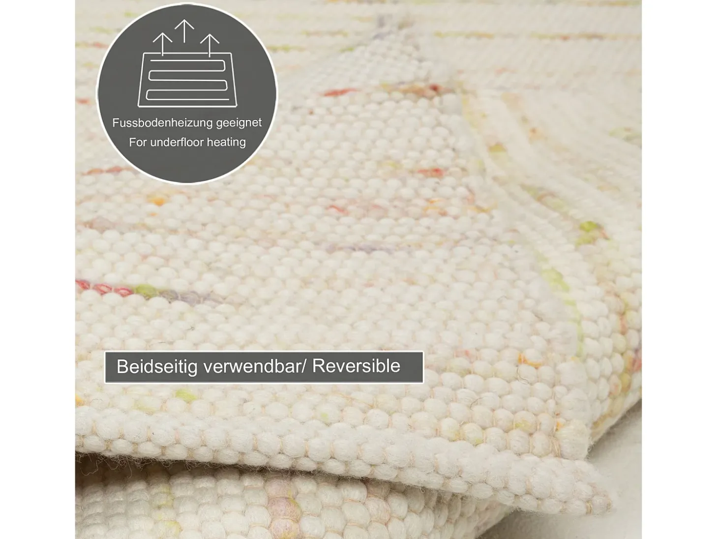 Alfombra de lana reversible tejida a mano 70x140 cm Colores pastel Alpen