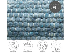 Alfombra de lana reversible tejida a mano 70x140 cm Azul Alpen