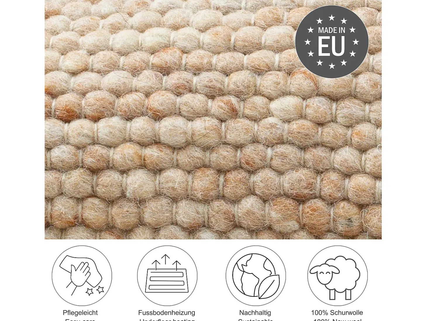 Alfombra de lana reversible tejida a mano 120x180 cm Beige oscuro Alpen