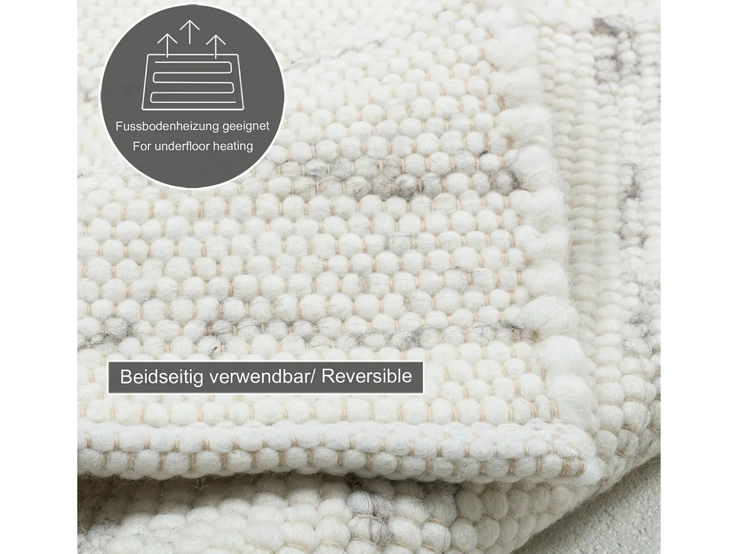Alfombra de lana tejida a mano reversible 70x240 cm Gris natural Alm-Glück