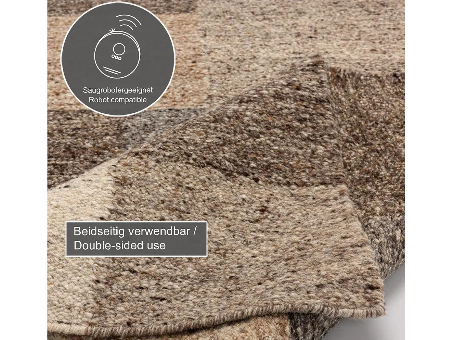 Alfombra de lana tejida a mano y enrollable 90x160 cm Beige multi Ehrwald