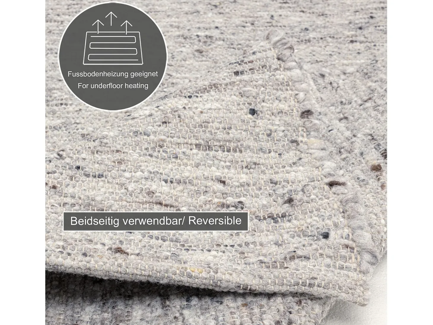 Alfombra de lana tejida a mano reversible 90x160 cm Gris Alm-Glück
