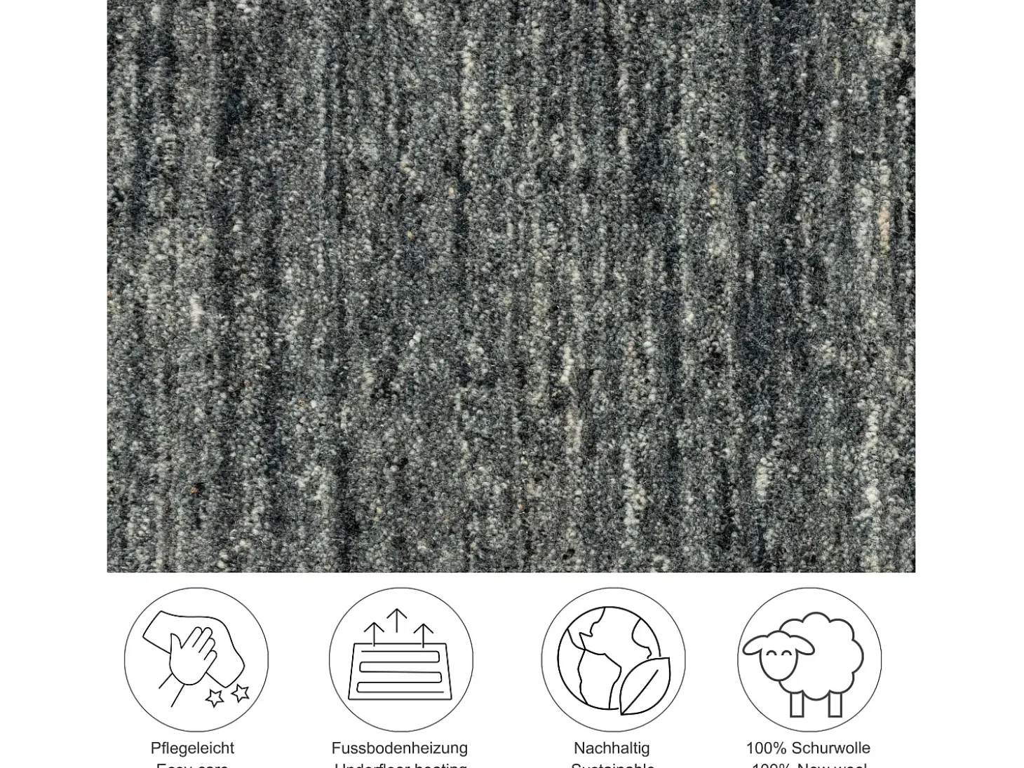 Alfombra de lana UNI tejida a mano 190x290 cm Antracita Pure