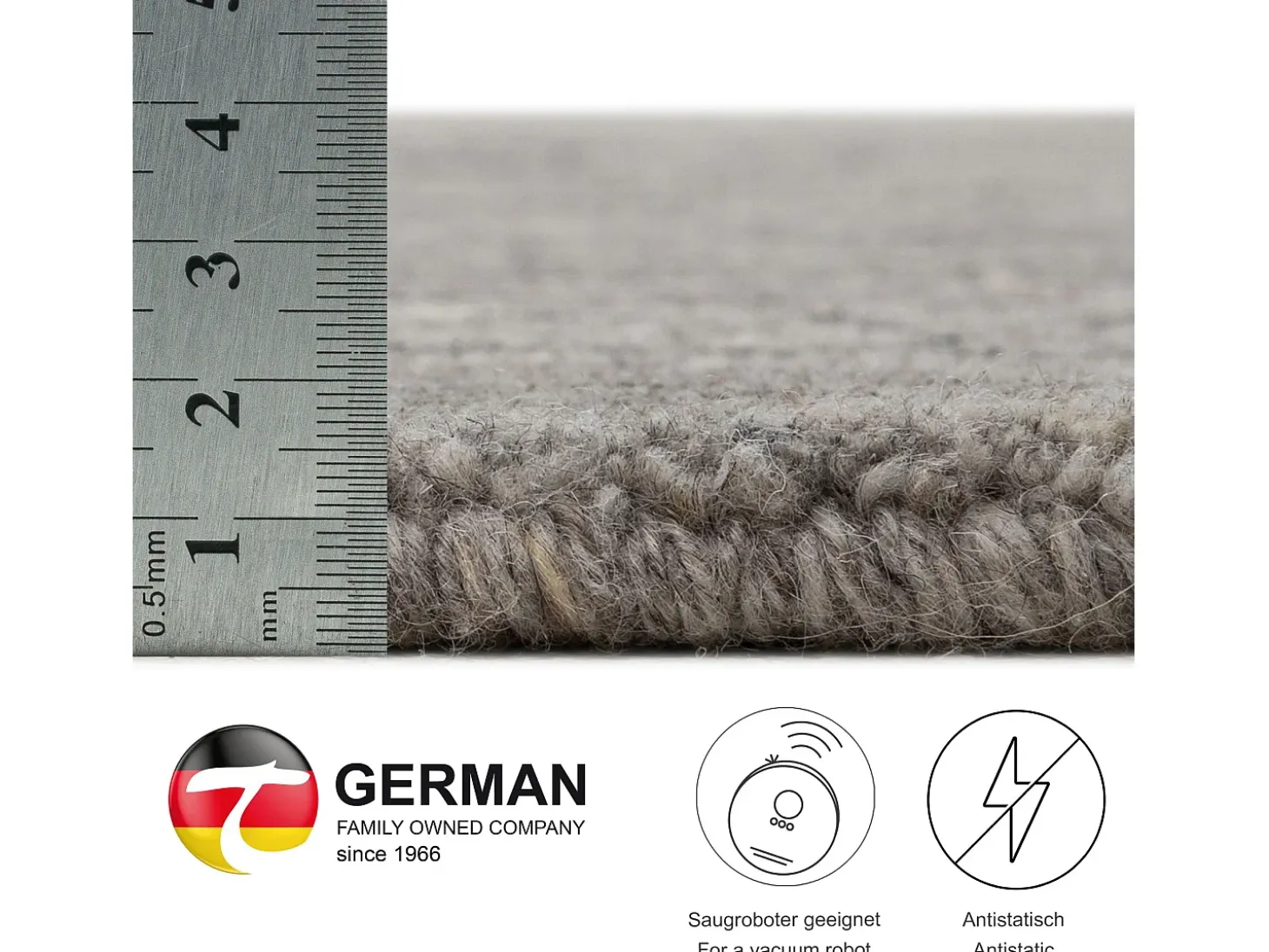 Alfombra de lana UNI tejida a mano 250x350 cm Gris Pure