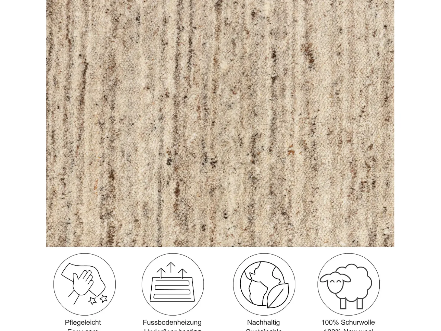 Alfombra de lana UNI tejida a mano 170x240 cm Beige natural Pure