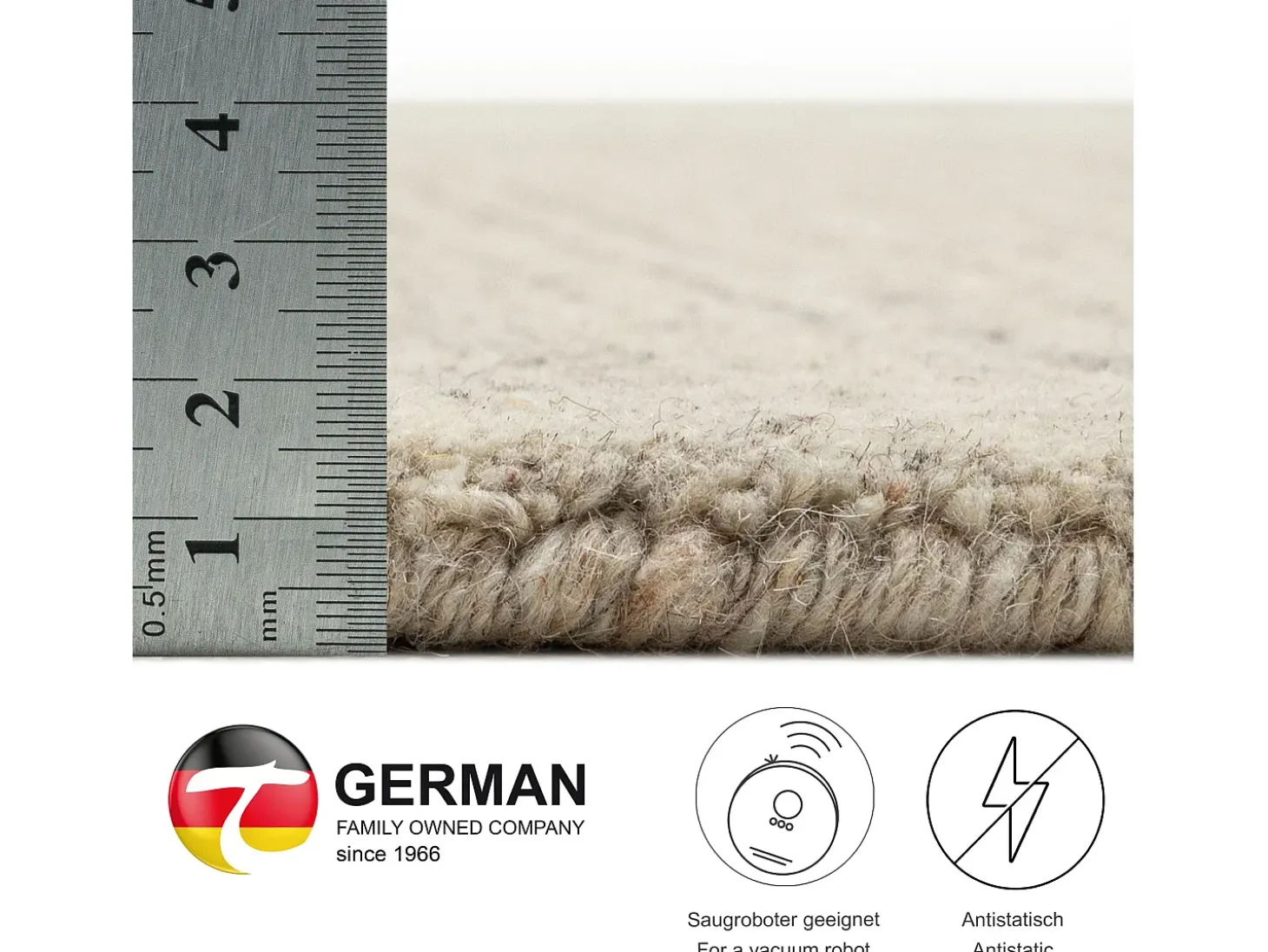 Alfombra de lana UNI tejida a mano 190x290 cm Gris natural Pure