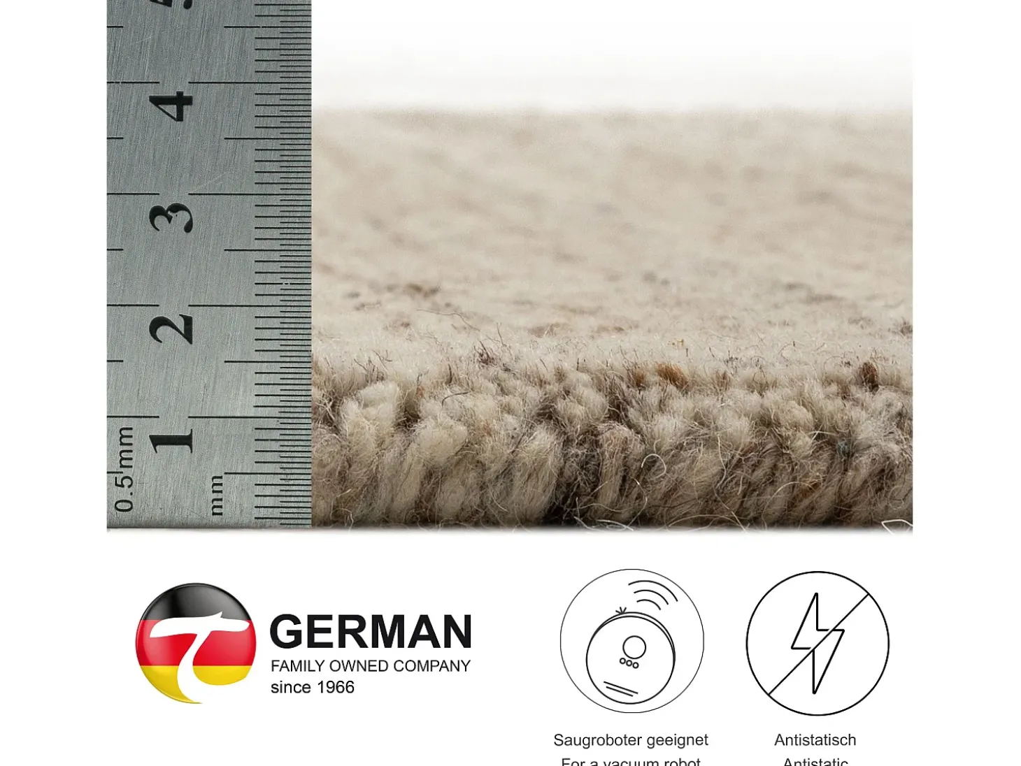Alfombra de lana UNI tejida a mano 70x140 cm Beige natural Pure