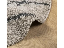 Alfombra de pelo largo moderna beige y antracita Ø 80 cm