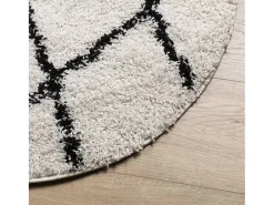 Alfombra de pelo largo moderna crema y negro Ø 280 cm
