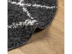 Alfombra de pelo largo moderna negro y crema Ø 280 cm
