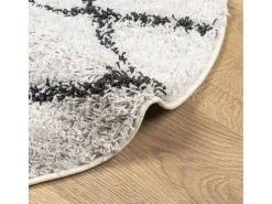 Alfombra de pelo largo moderna crema y negro Ø 100 cm