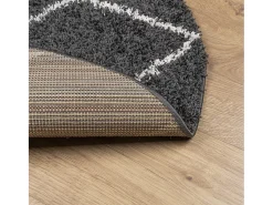 Alfombra de pelo largo moderna negro y crema Ø 80 cm