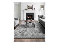 Alfombra de Salón SucceBuy, 2,4 x 3 m, Alfombra Grande para Dormitorio Lavable y Antideslizante, Suave y Cómoda, Estilo Vintage, para Dormitorio, Entrada, Gris