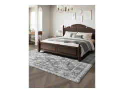 Alfombra de Salón SucceBuy, 2,4 x 3 m, Alfombra Grande para Dormitorio Lavable y Antideslizante, Suave y Cómoda, Estilo Vintage, para Dormitorio, Entrada, Gris