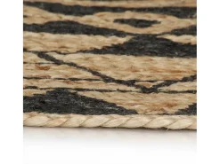 Alfombra de yute hecha a mano con estampado negro 150 cm