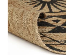 Alfombra de yute tejida a mano con estampado negro 150 cm