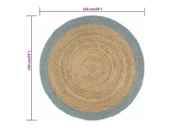 Alfombra de yute tejida a mano con borde verde oliva 150 cm