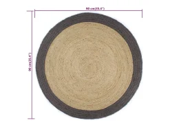Alfombra de yute tejida a mano con borde gris oscuro 90 cm