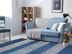 Alfombra de yute tejida a mano KOCHI - 200 x 290 cm - Azul marino y blanco