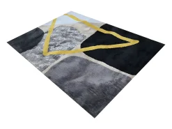 Alfombra estilo contemporáneo PICADILLY - poliéster - 160 x 230 cm - Gris, negro y dorado