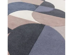 Alfombra geométrica, hecha a mano 100% lana - 120x170cm - gris, azul, negro, beige, crema - Matrix Statement