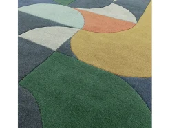 Alfombra geométrica, hecho a mano 100% lana - 120x170cm - azul, verde, crema, naranja, oro - Matrix Statement