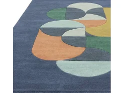 Alfombra geométrica, hecho a mano 100% lana - 120x170cm - azul, verde, crema, naranja, oro - Matrix Statement