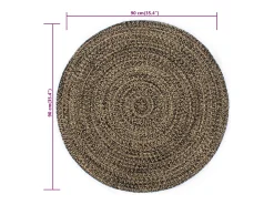 Alfombra hecha a mano de yute negra y natural 90 cm