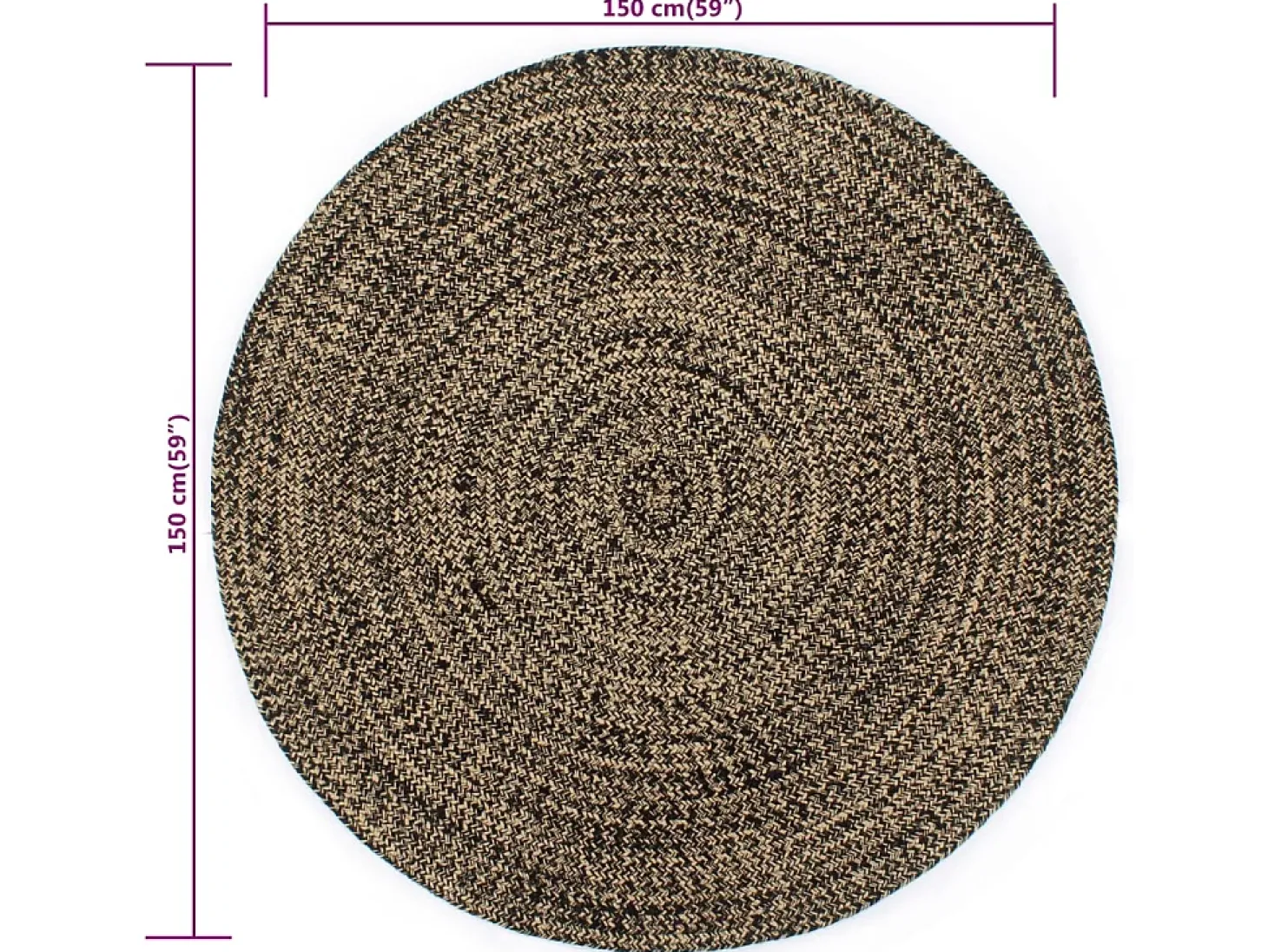 Alfombra hecha a mano de yute negra y natural 150 cm ES98933