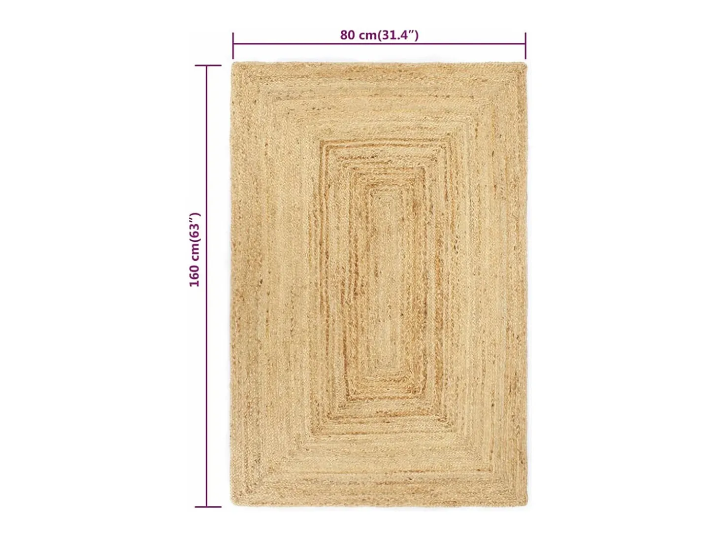 Alfombra hecha a mano de yute natural 80x160 cm