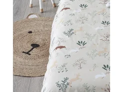 Alfombra Infantil Redonda 100 cm en Yute Natural Beige con Motivo Cabeza de Osito - Decoración Moderna y Fácil de Mantener
