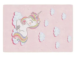 Alfombra infantil rosa 160x230 cm unicornio antideslizante lavable
