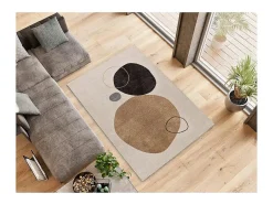 Alfombra interior - formas orgánicas - beige / negro - 80 x 150 cm - LESSIA
