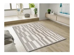 Alfombra interior - geométrico con relieve - gris / blanco - 160 x 230 cm - BARESA
