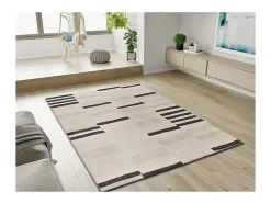 Alfombra interior - geométrico - beige / negro - 80 x 150 cm - LESSIA