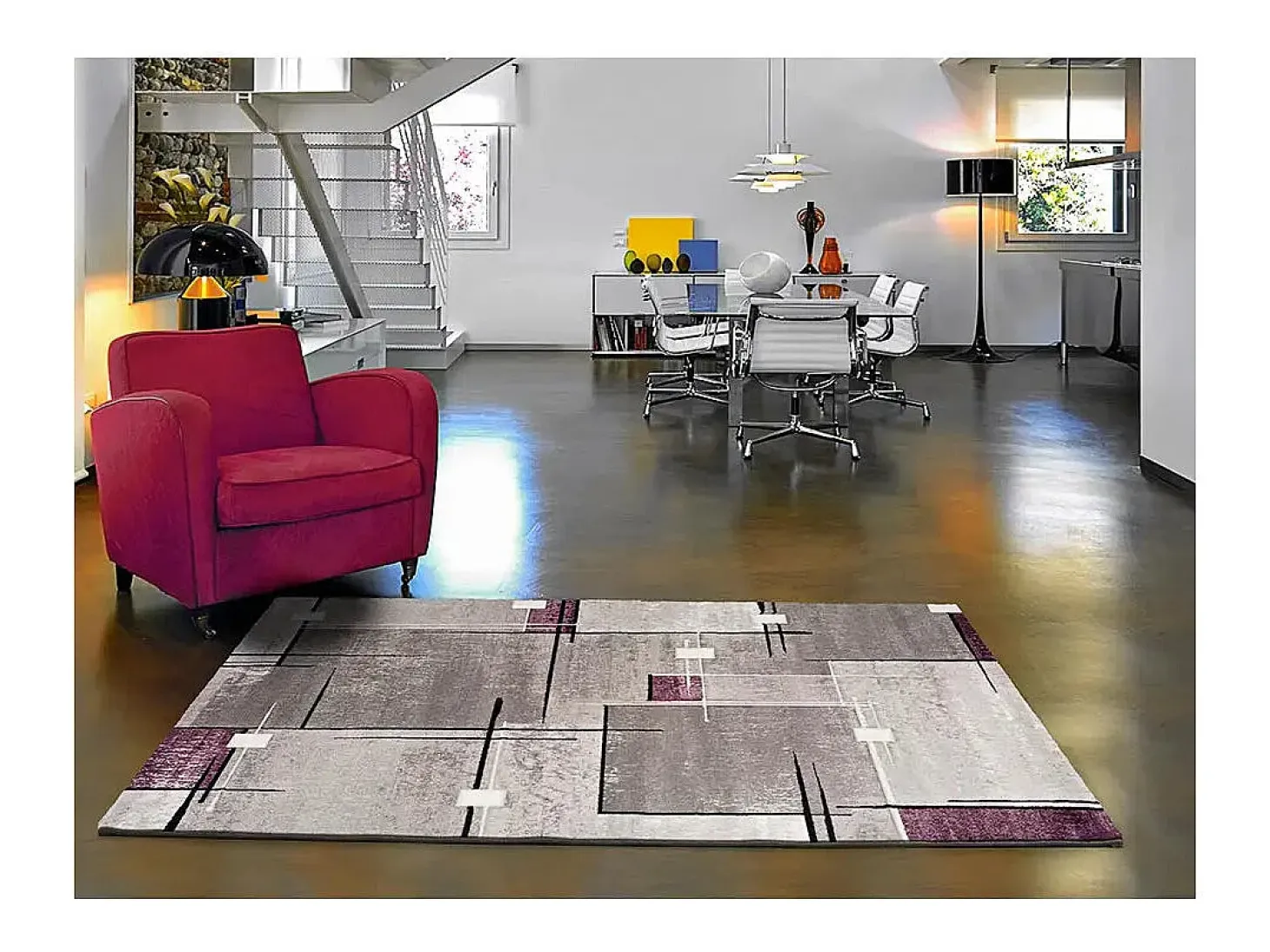 Alfombra interior - geométrico - lila / gris - 200 x 290 cm - DETROIT