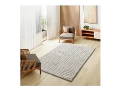 Alfombra interior - geométrico con relieve - blanco - 152 x 235 cm - JUNO